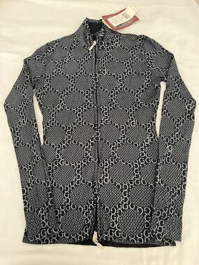 Guess Black & White GG Logo Mock Neck Zip-Up Sweater